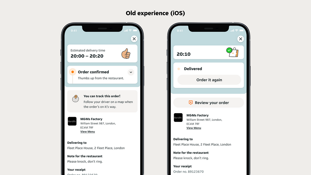 Two mobile screens showing how the old experience visually looked like on iOS.