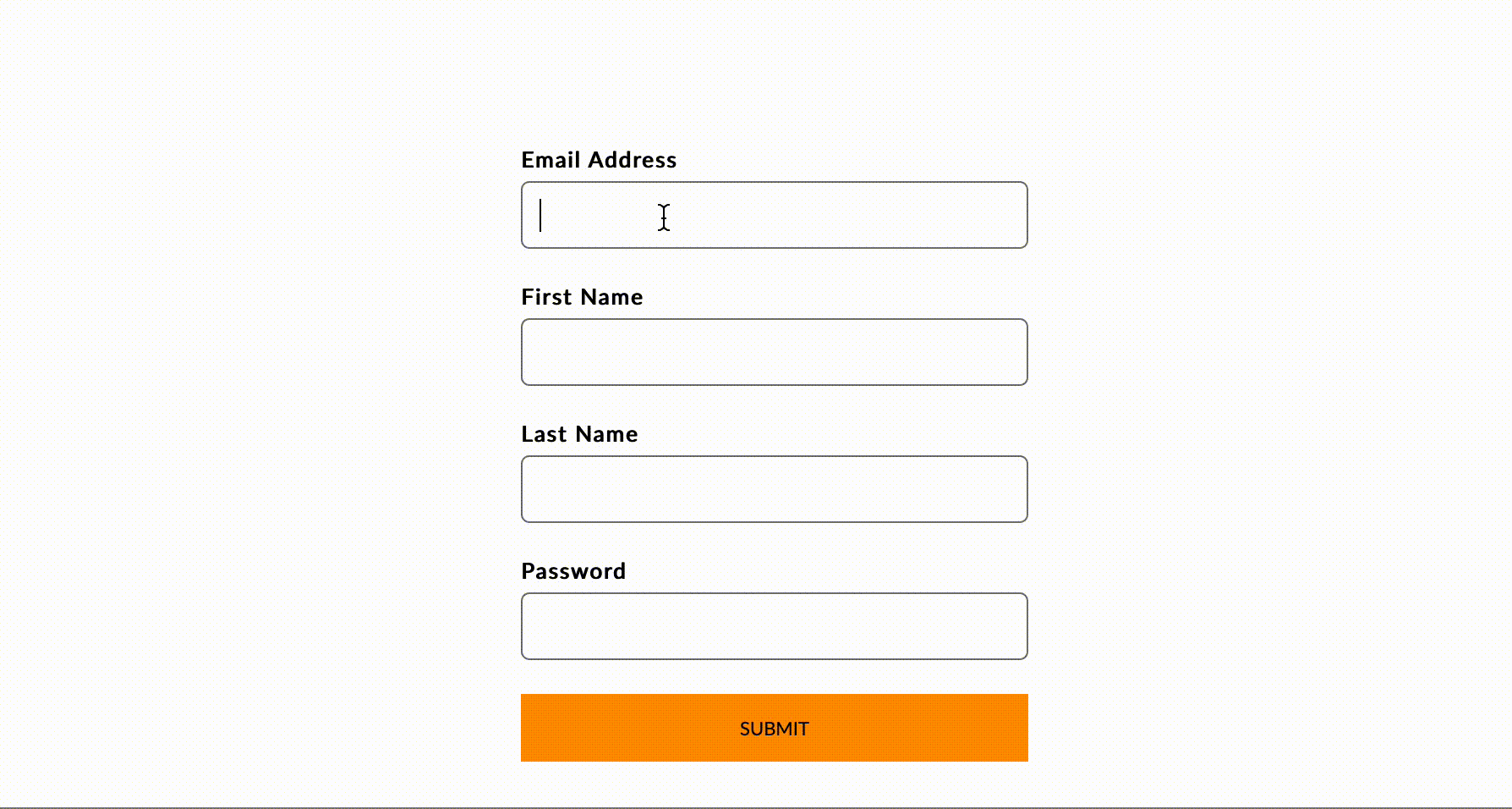 Form containing email, first name, last name and password