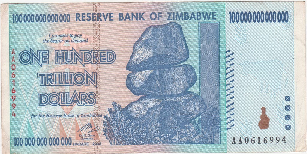 Inflationary banknote of Zimbabwe