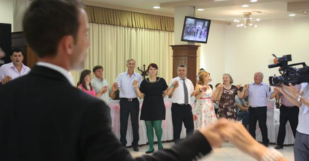 Circle dancing at a wedding in Albania