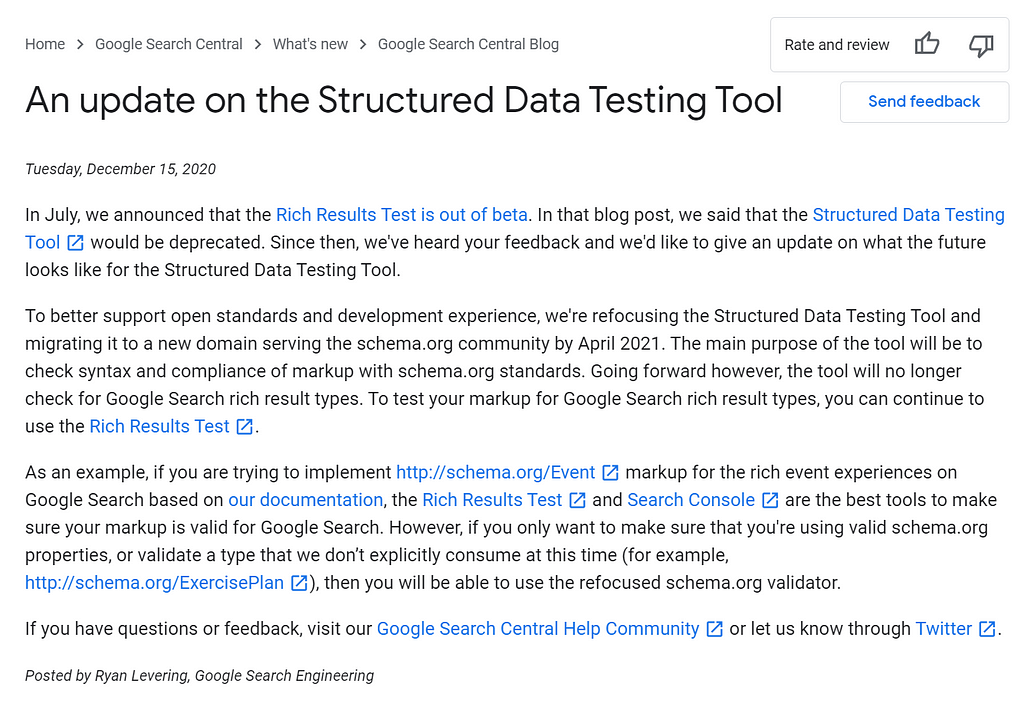Google announcing updates of their Rich Results Test following feedback from the SEO community onthe deprecation of the SDTT