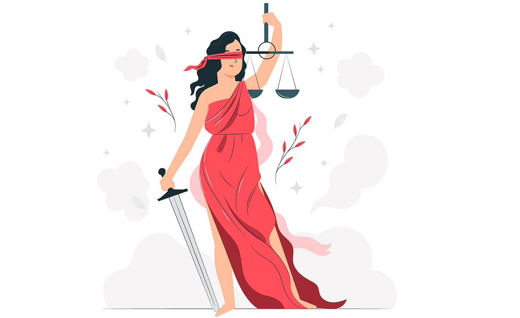 Lady Justice holding scales in one hand and a sword in the other.
