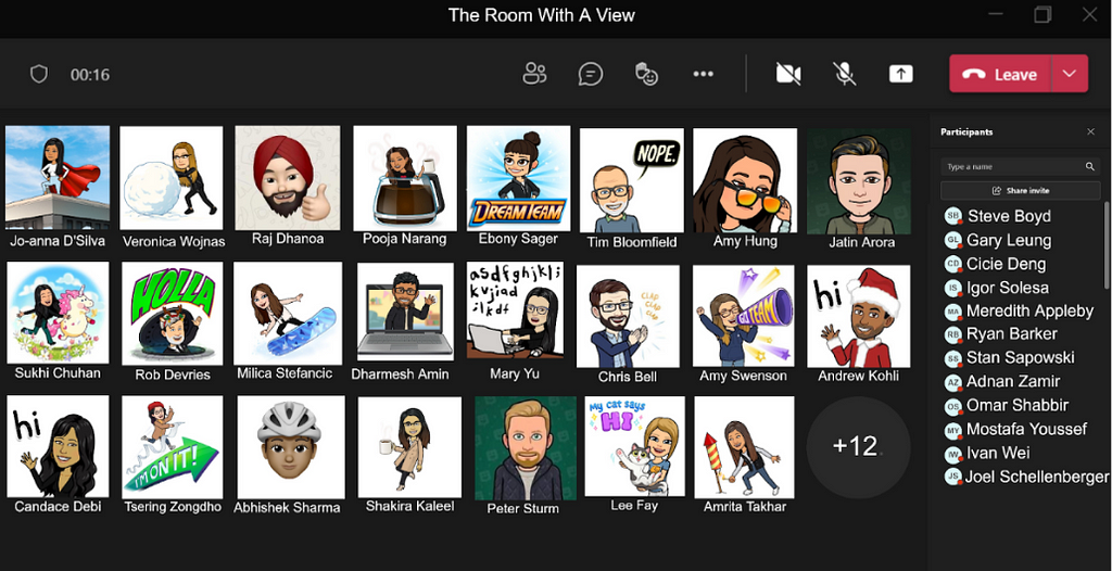 A screen capture of a series of avatar profiles of digital identity program members on a team call.
