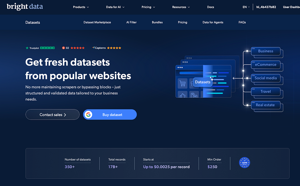 Bright Data's Dataset Marketplace turns web data collection into a ready-to-use dataset workflow.