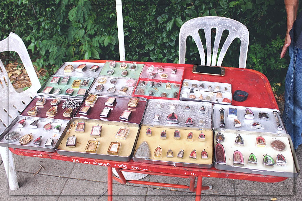 Various amulets for sale in Chiang Mai, Thailand.