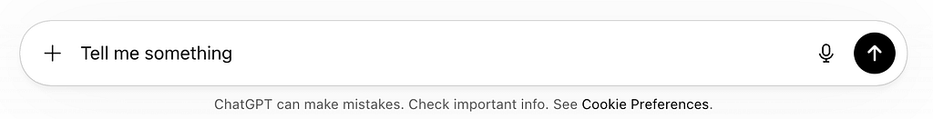 Screenshot of the ChatGPT text input interface showing a prompt field with a microphone icon and send button, with the caption “ChatGPT can make mistakes. Check important info”.