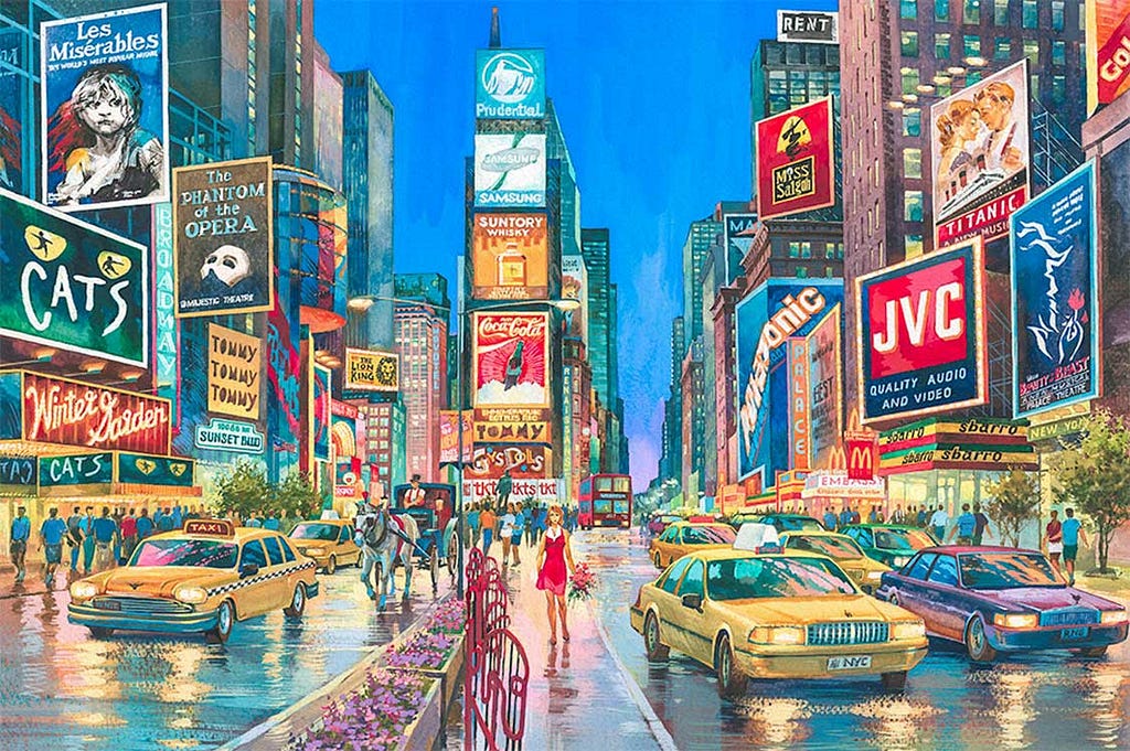 Times Square Watercolor Painting by Roustam Nour