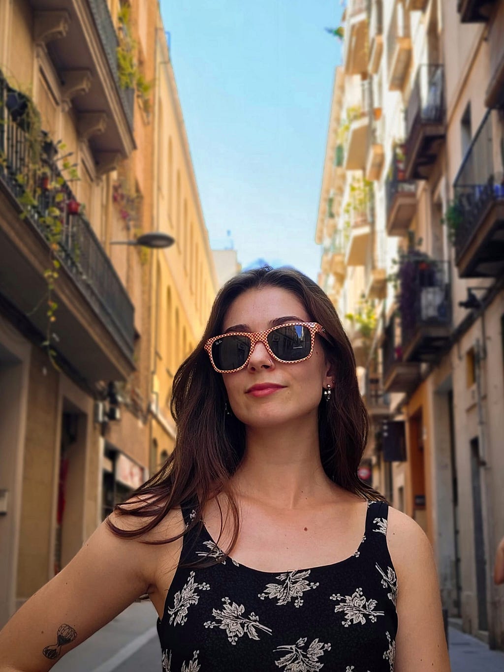 Me, Ana, in the Gràcia neighborhood, on a sunny day.