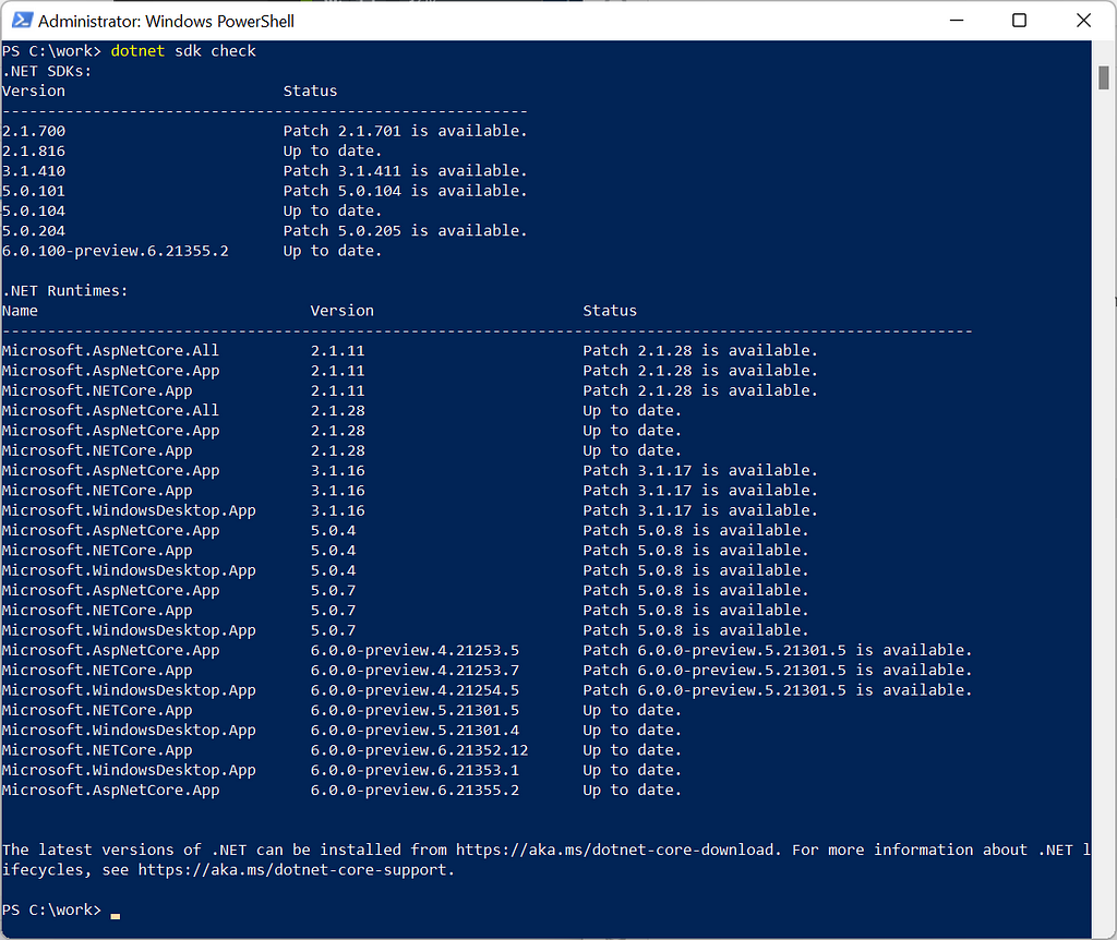 Checking dotnet sdk version