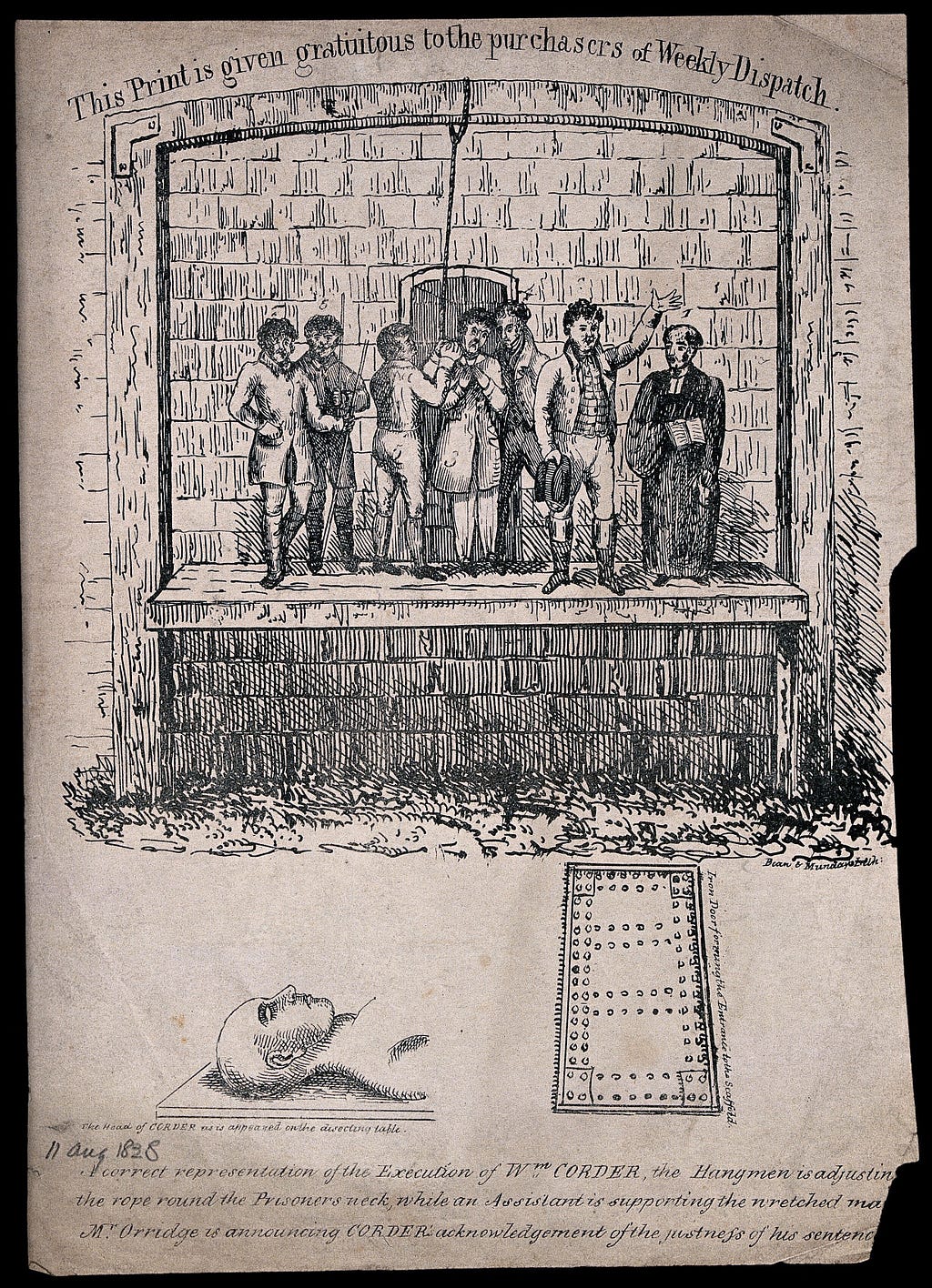 Public Domain image. An old ink drawing depicting “The Execution of William Corder.”