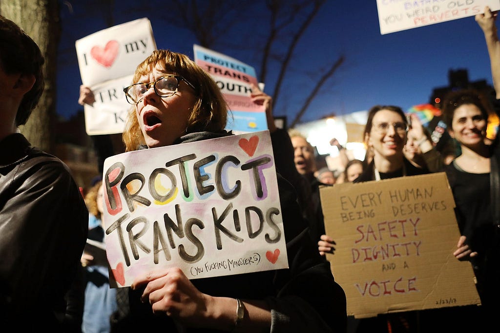 A protest to support trans people in 2017 in New York City.