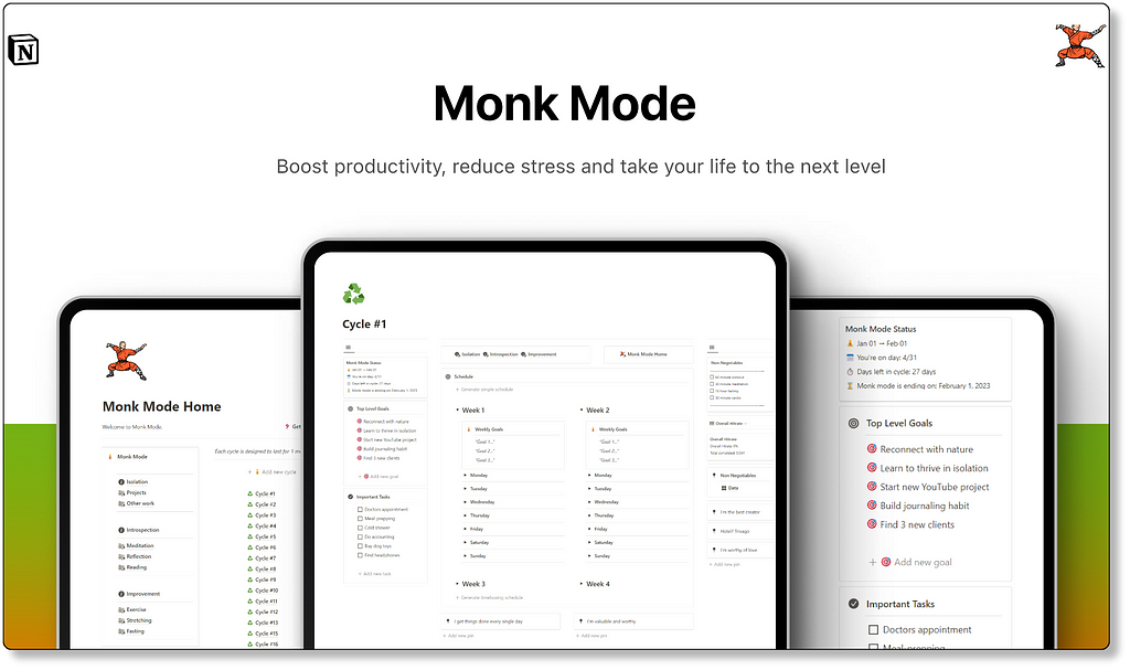 Monk Mode Notion Template