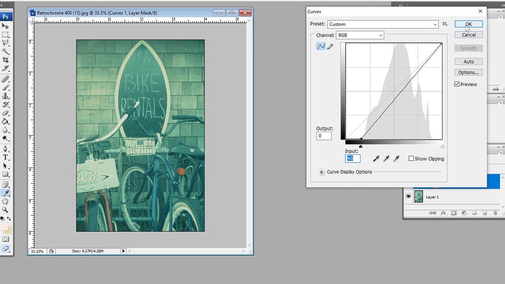 Adjusting Retrochrome in Photoshop- Screen capture by the Author