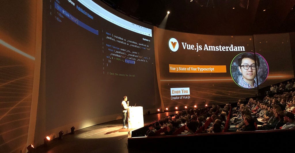 Evan You during his annual State of Vue talk