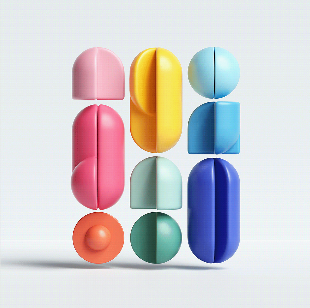 A colorful minimal render created displaying simple geometric shapes