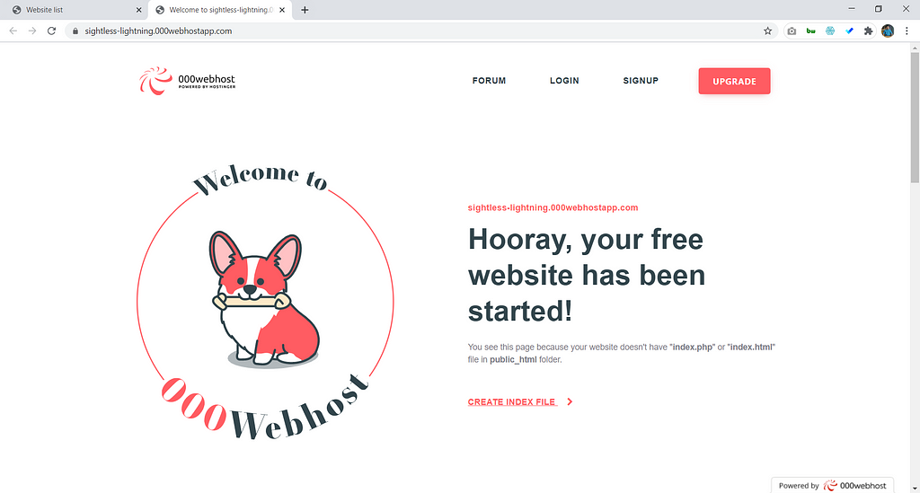 000webhost.com — Website link preview in browser