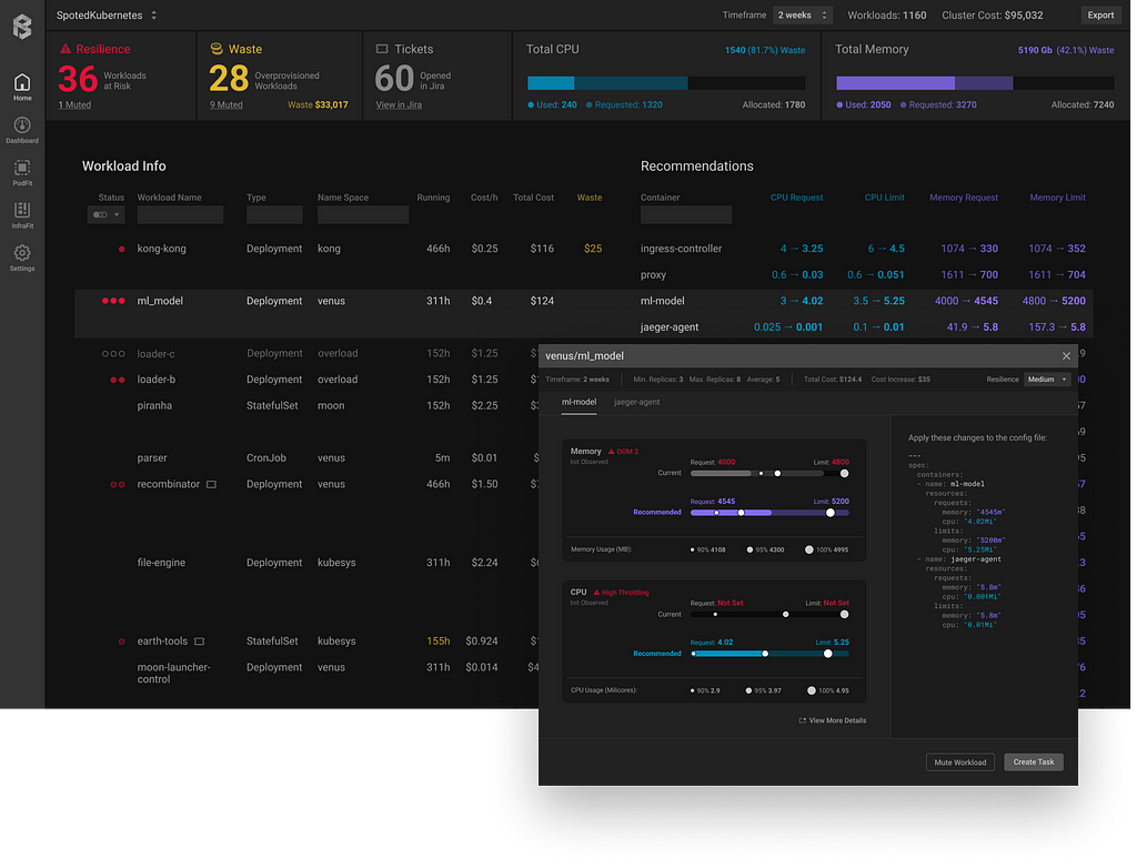 One-click access to detailed and precise recommendations that help you reduce costs and improve performance and resilience.