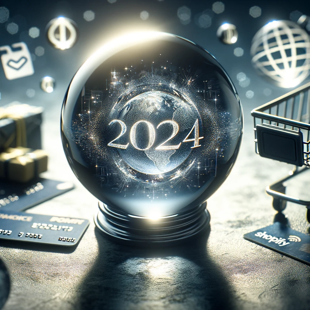 Crystal ball showing ecommerce predictions for the year 2024.