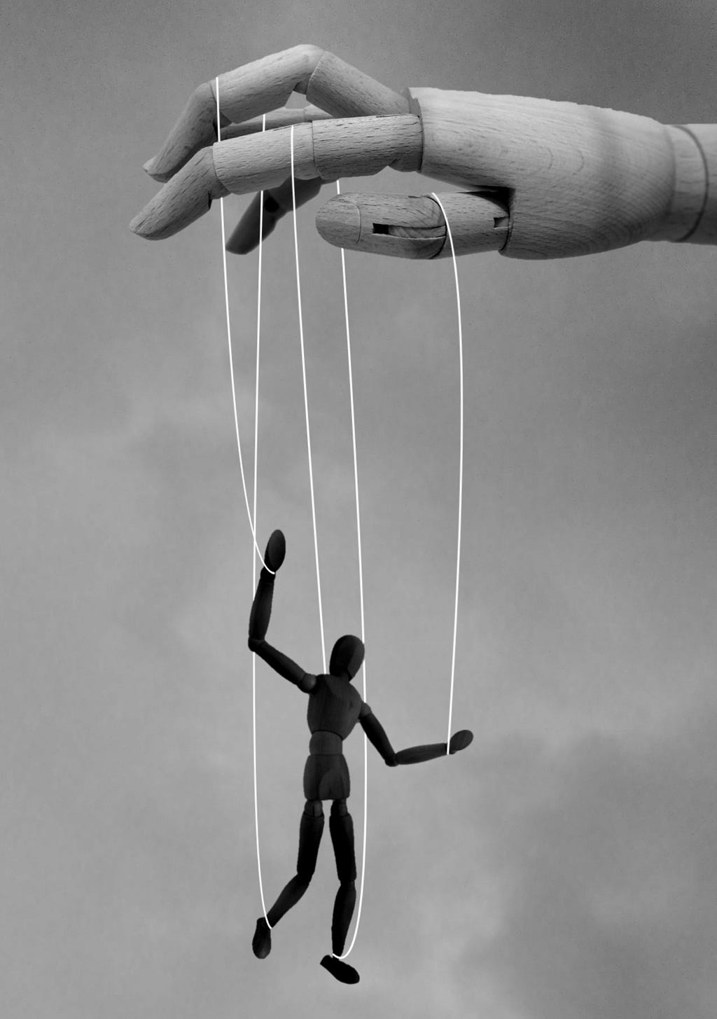 A string puppet, greyscale