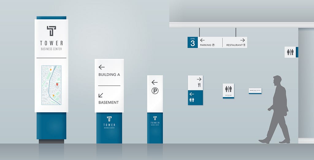 Sign system showing general construction and design elements.