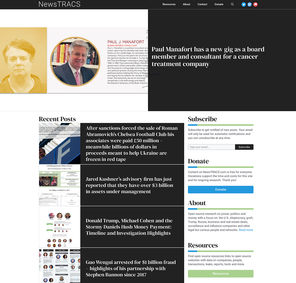 Image of homepage of Newstracs.com — visit site for interactive content.