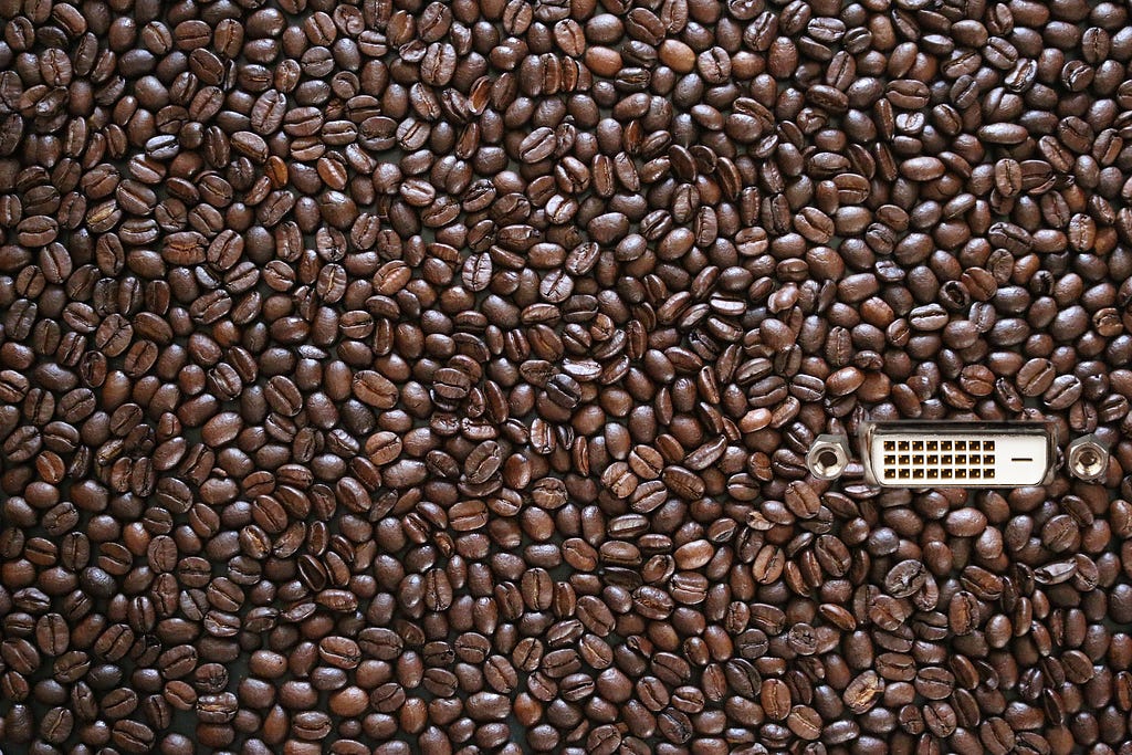 A coffee beans with computer DVI socket in it