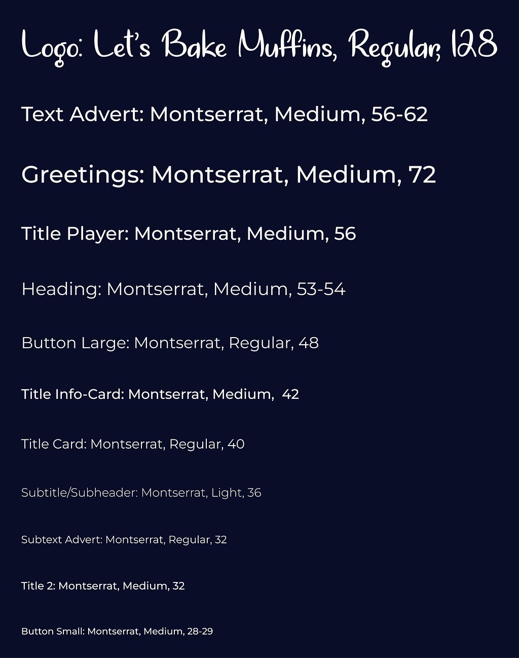 The typefaces: Lets Bake Muffins (logo), Montserrat (app).