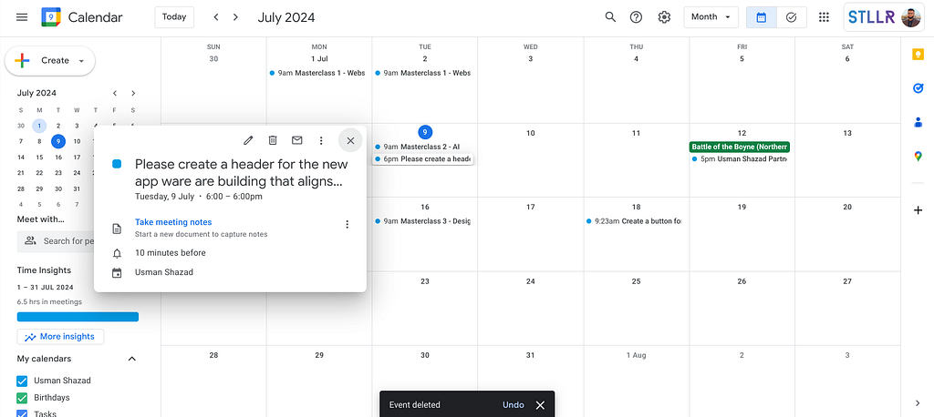 Google Calendar Task 1