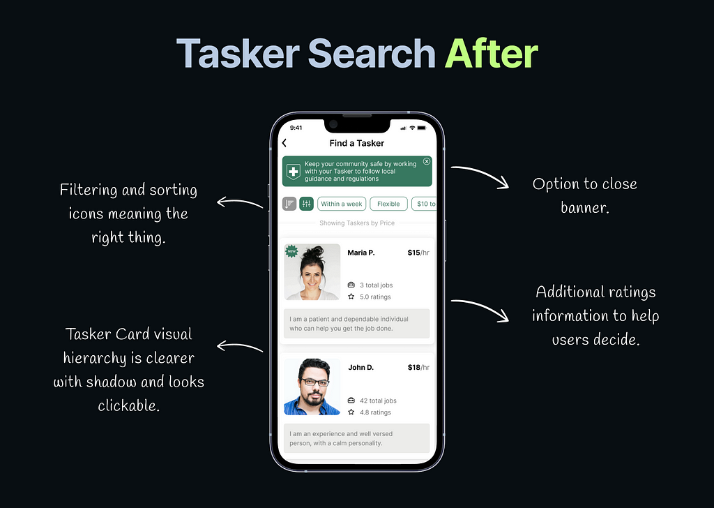 An After picture showing suggestions on how Tasker Search can be better.
