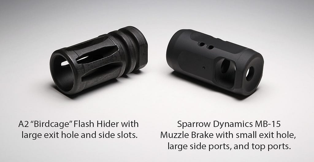 Example of Flash Suppressor vs. Muzzle Brake