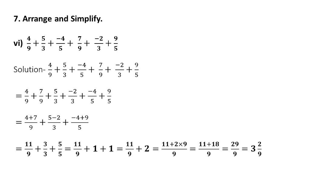 Simplification of addition of rational numbers questions and answers