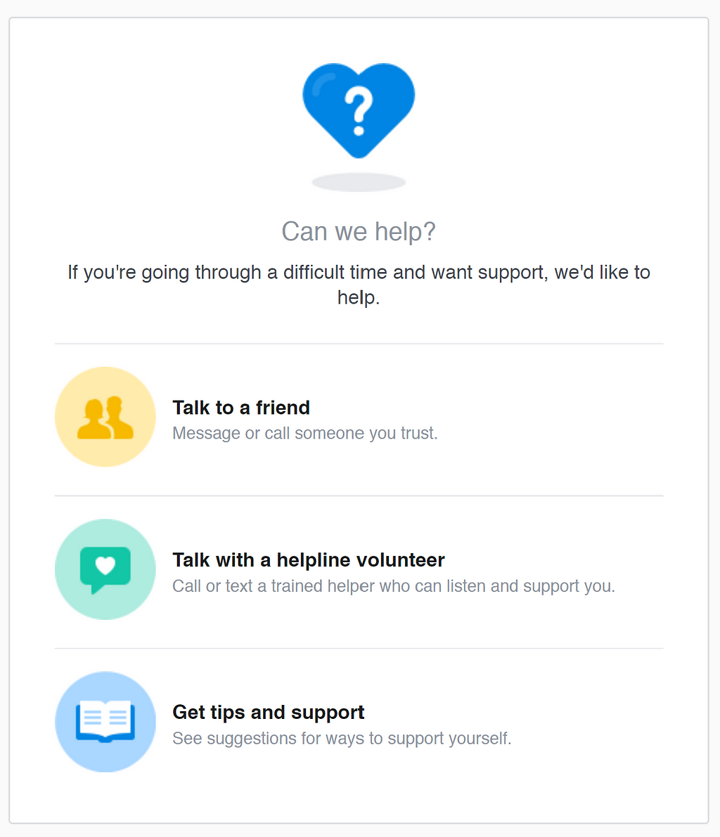 Screenshot of the Instagram “Can we help?” page.