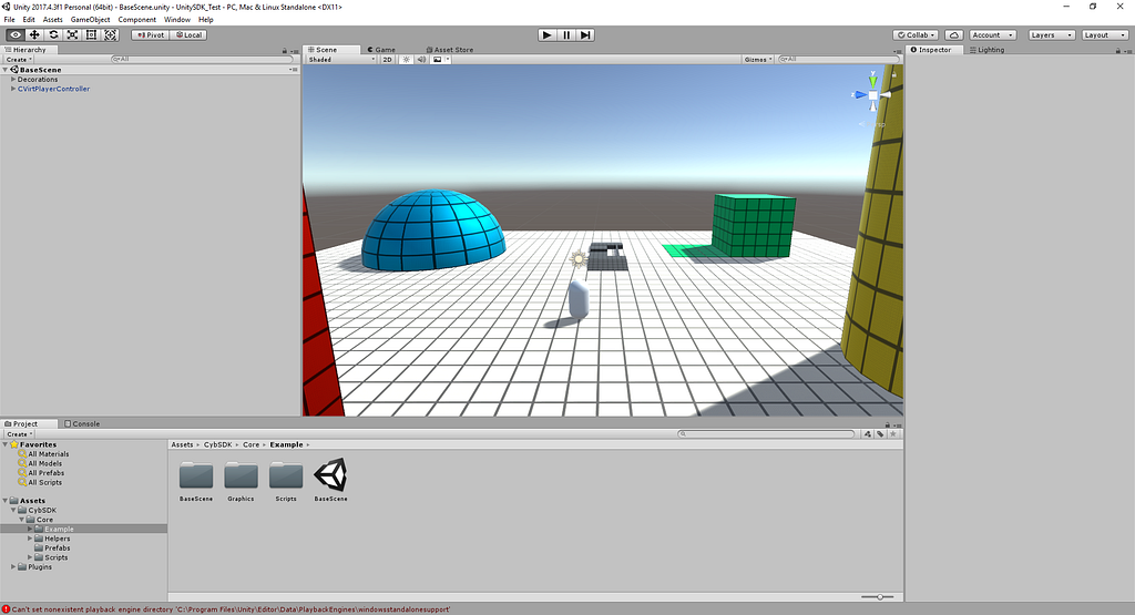 Screenshot of a Unity Project with the Cyberith Virtualizer SDK implemented
