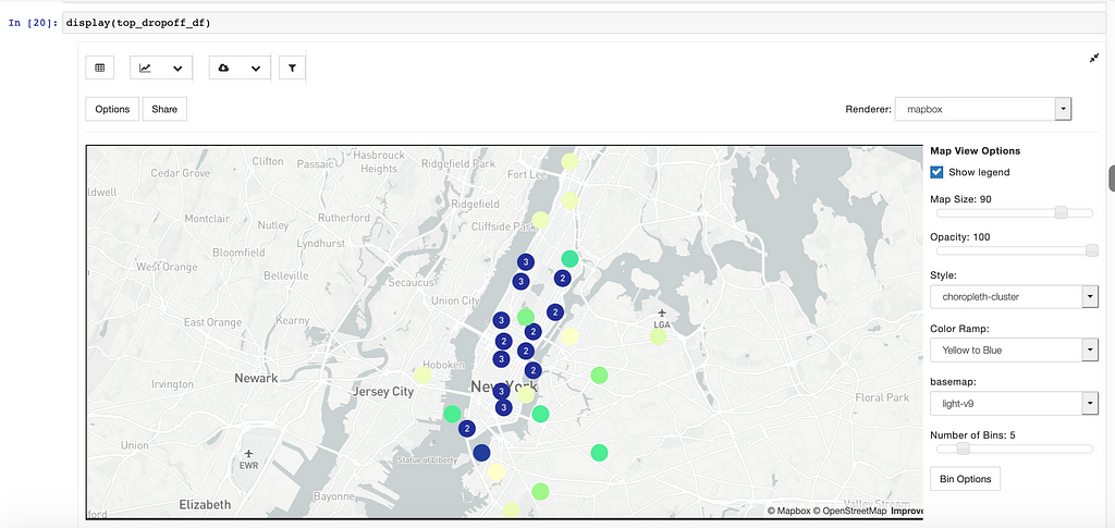 map of New York City showing top drop off points