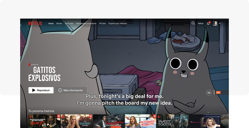 Home page of Netflix.