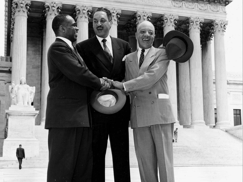 The three lawyers who fought for the abolition of segregation in public schools during Brown v. Board of Education (1954).