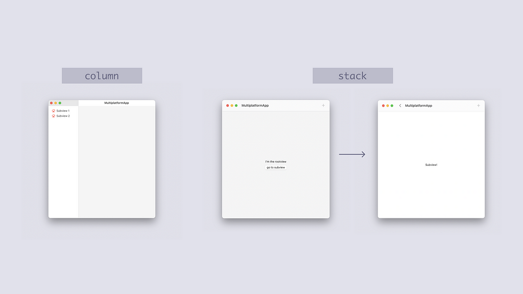 Column and stack navigation styles compared