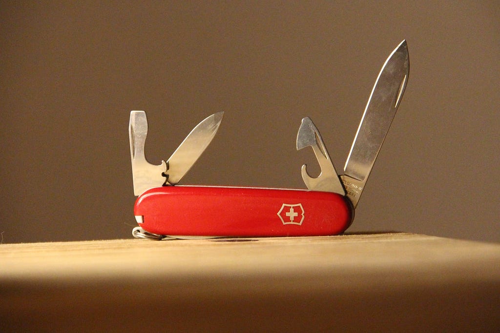 a swiss army knife on the table