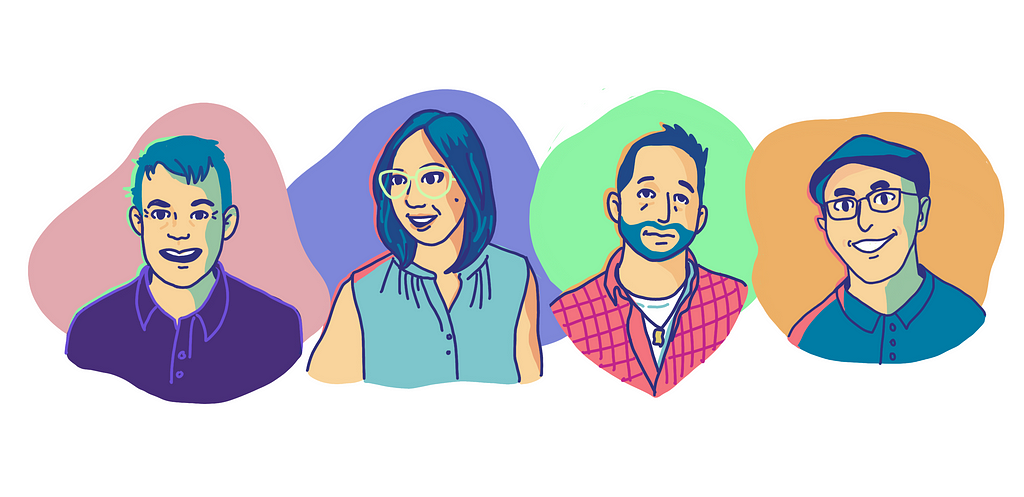 Colorful portraits of the four panel members