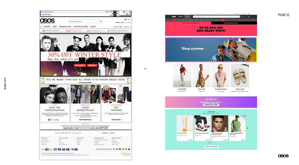Side by side comparison of ASOS website over 11 years