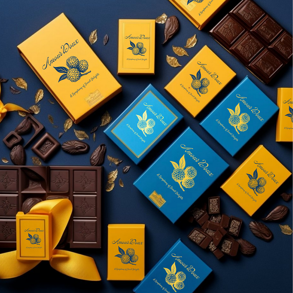 Final Result of the Branding Image of my hypothetical luxury chocolate brand, generated using AI Tools