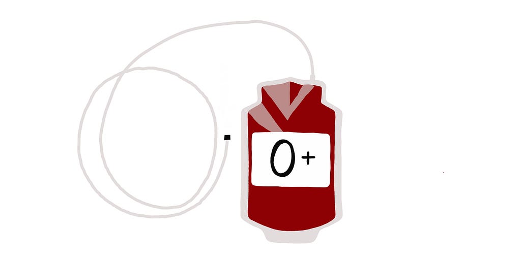 a bag of O+ blood drawn in 2D