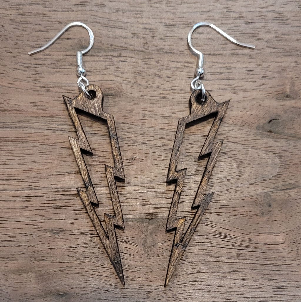 wood lightning bolt earrings