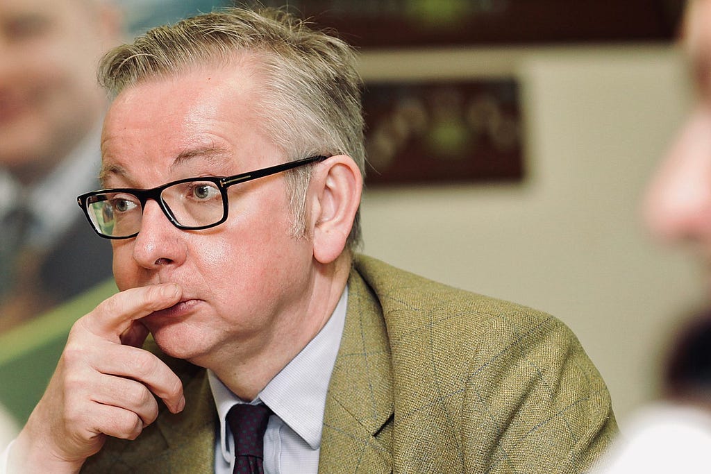 Photo of Michael Gove with his finger under his nose