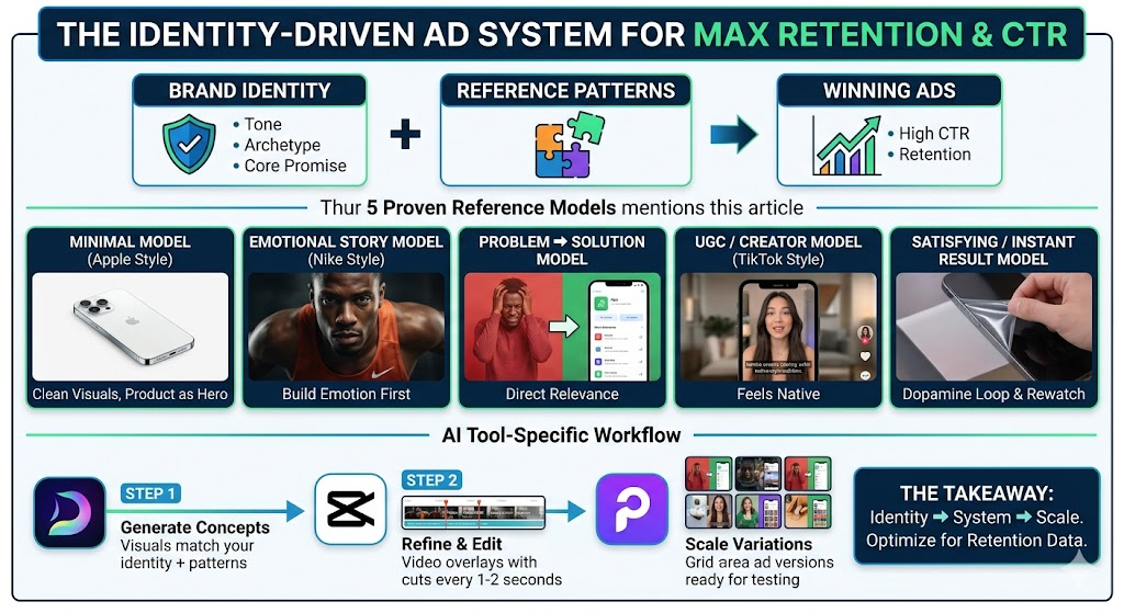Build Identity-Driven Ads + Reference Models for Maximum Retention (CapCut / Dreamina / Pippit)