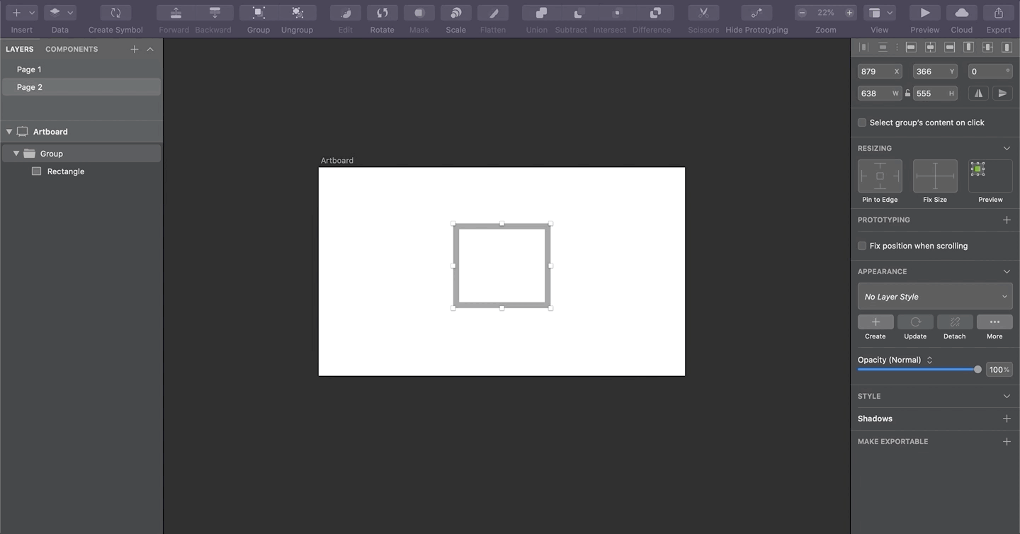 A GIF demonstrating how to toggle the Scale tool in Sketch.