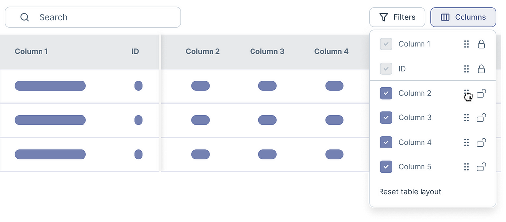 Column model that allowes customization for tables by reordering the columns