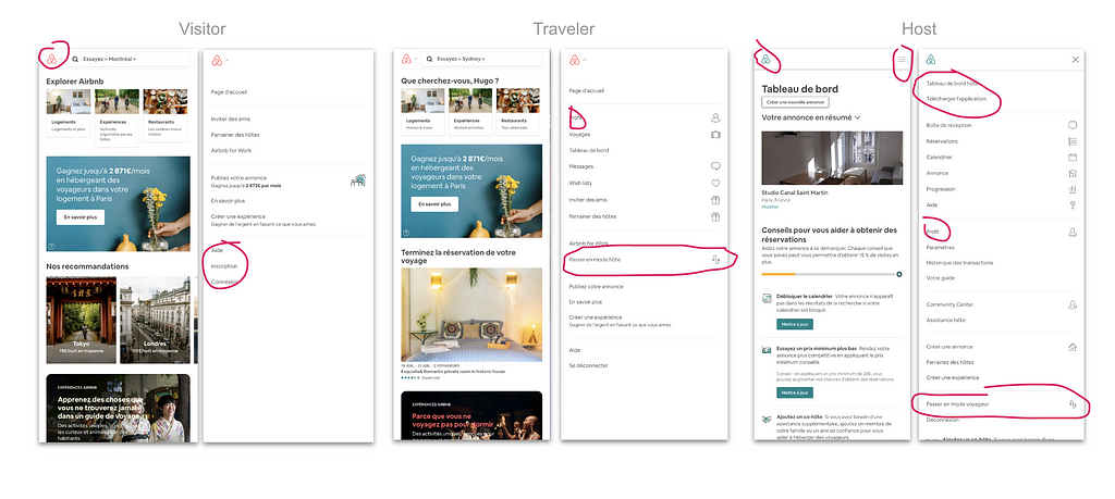 Extrait du benchmark sur la navigation de Airbnb (partie web mobile)