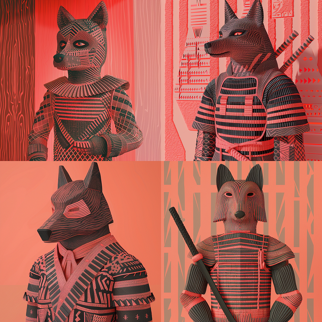 Anthropomorphic wolf in textured coral style