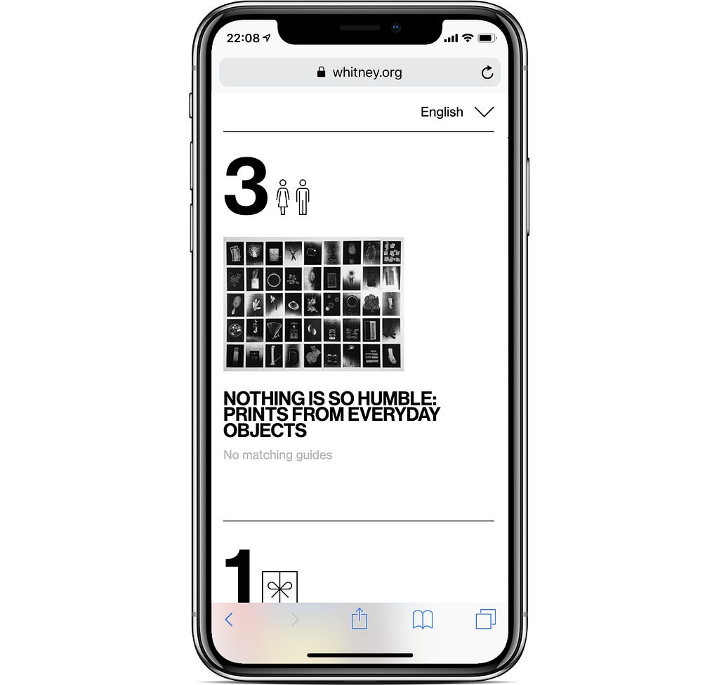 A phone mockup with the Whitney Mobile Guide displayed